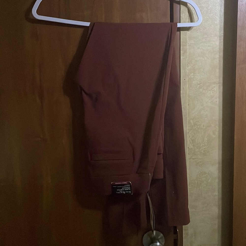 6 average pants rust colored